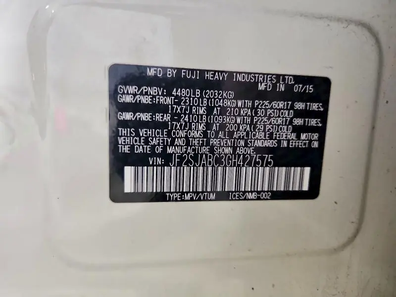 2016 SUBARU FORESTER 2.5I  