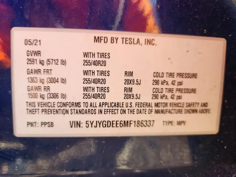 2021 TESLA MODEL Y   
