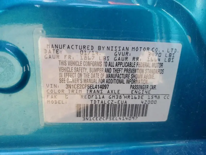 2014 NISSAN VERSA NOTE S PLUS  