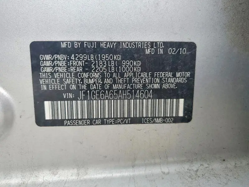 2010 SUBARU IMPREZA 2.5I  
