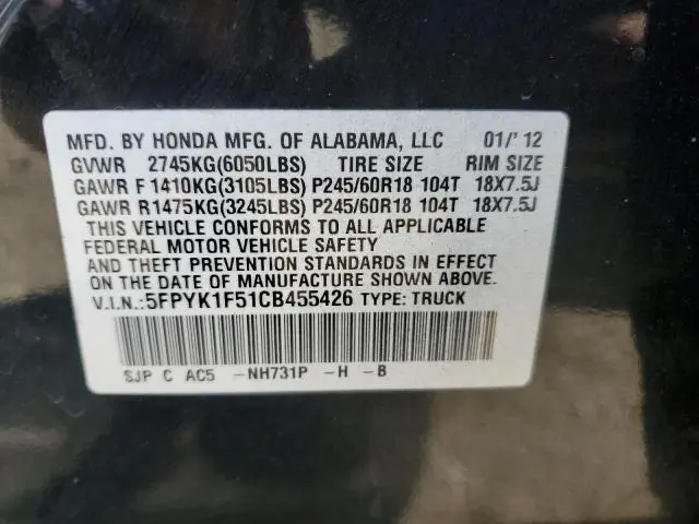 2012 HONDA RIDGELINE RTL  