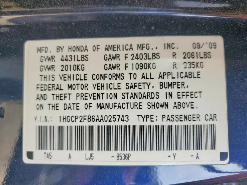 2010 HONDA ACCORD EXL  