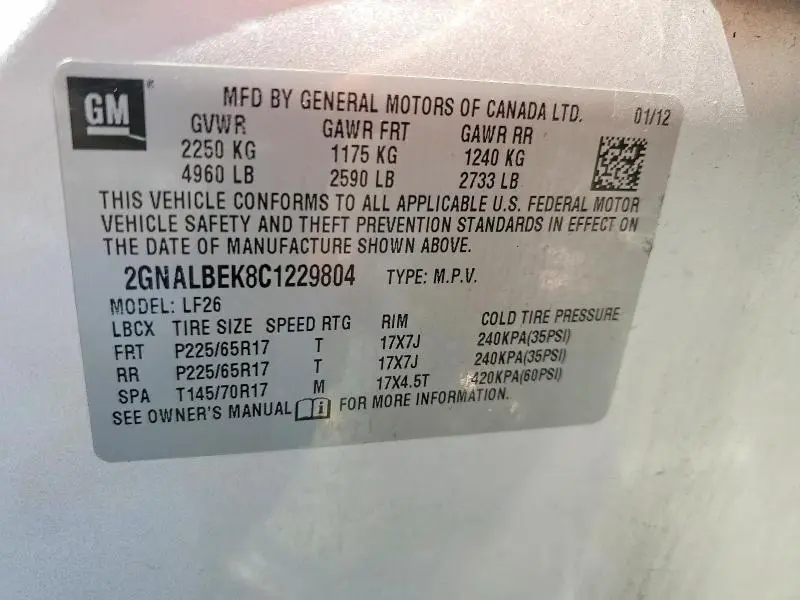 2012 CHEVROLET EQUINOX LS  
