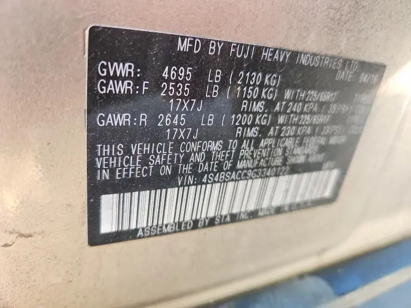 2016 SUBARU OUTBACK 2.5I PREMIUM  