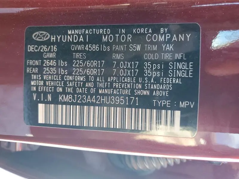 2017 HYUNDAI TUCSON SE  