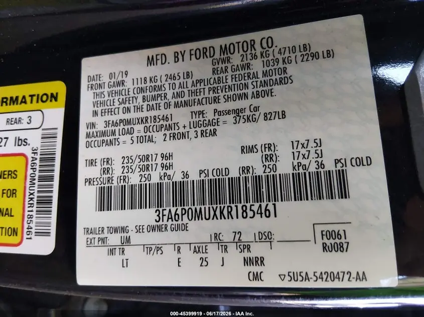 2019 FORD FUSION HYBRID SEL