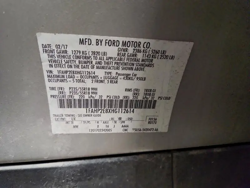 2017 FORD TAURUS SEL  