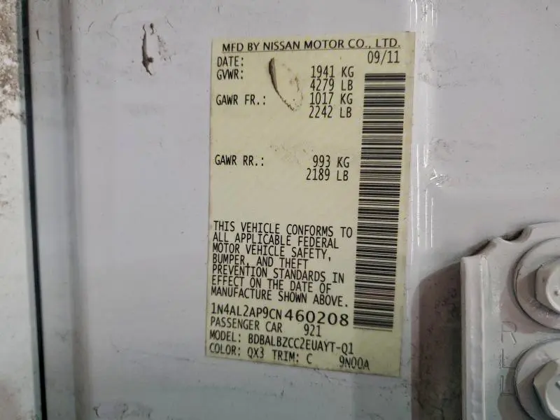 2012 NISSAN ALTIMA BASE  