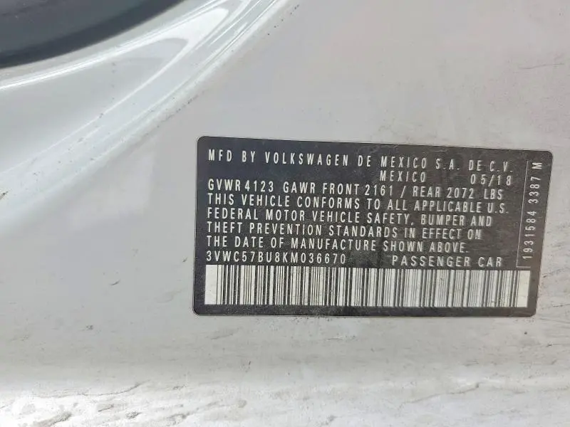 2019 VOLKSWAGEN JETTA S  