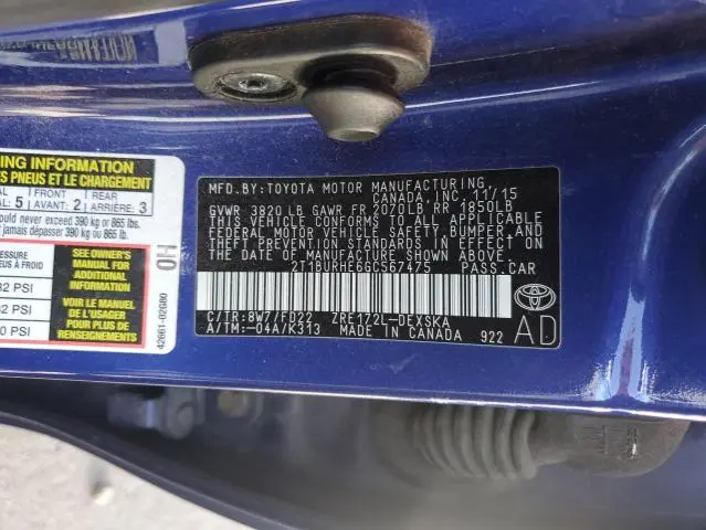 2016 TOYOTA COROLLA L  