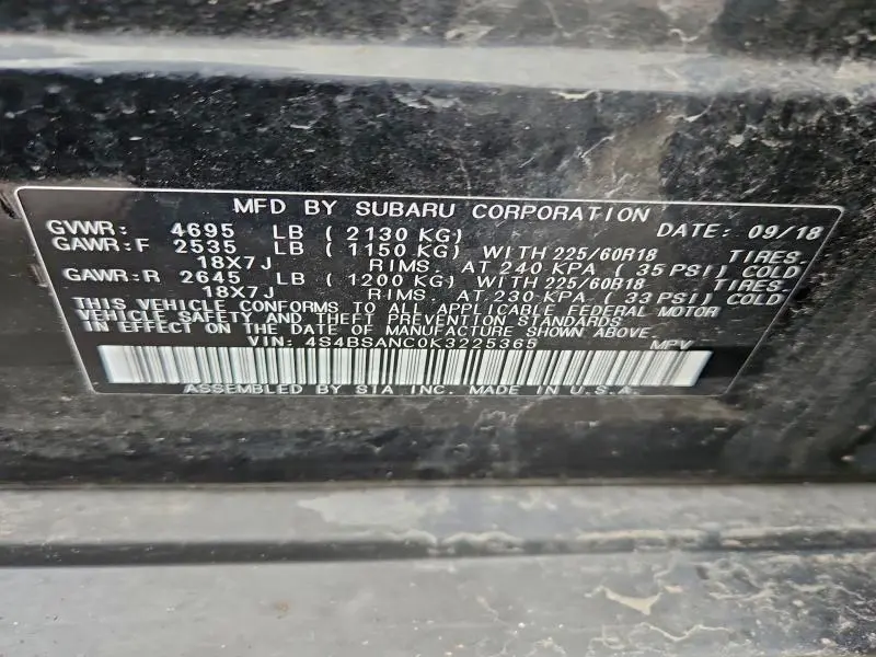 2019 SUBARU OUTBACK 2.5I LIMITED  