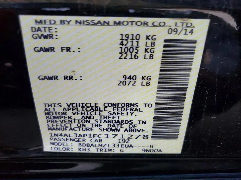 2015 NISSAN ALTIMA 2.5 SV  