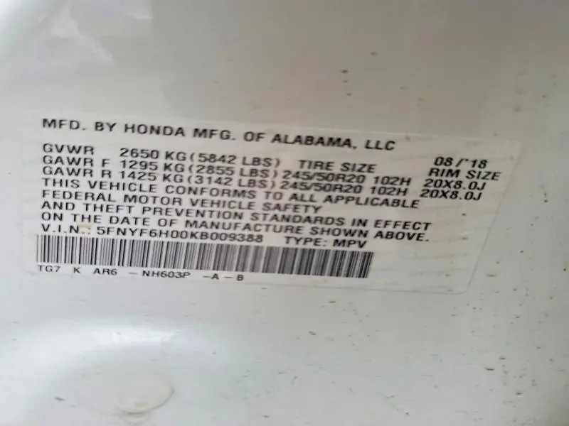 2019 HONDA PILOT ELITE  