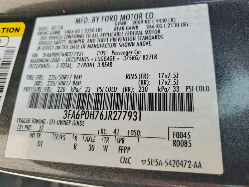 2018 FORD FUSION SE  