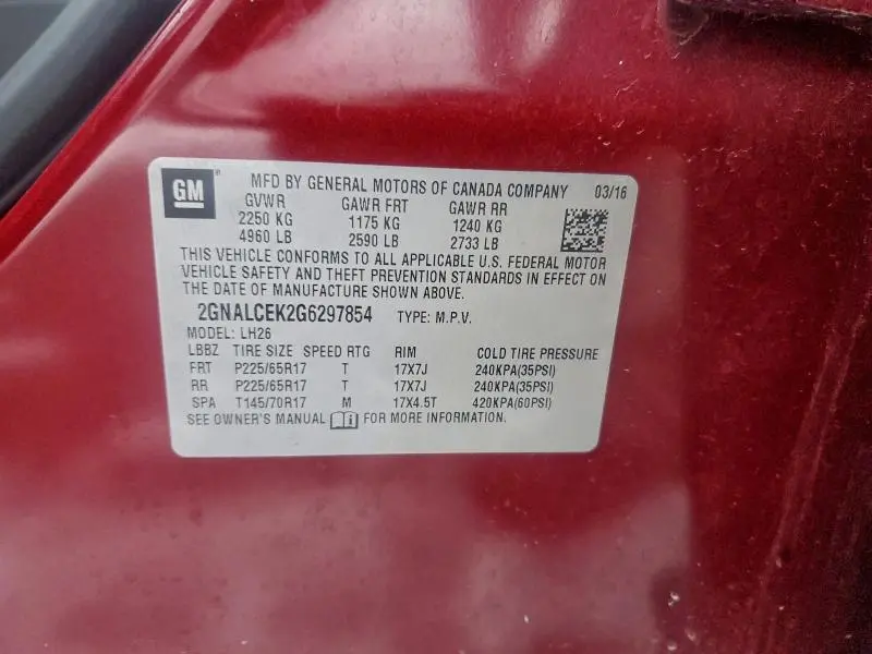 2016 CHEVROLET EQUINOX LT  