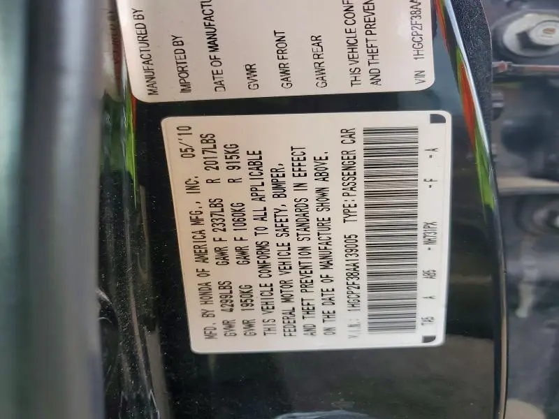 2010 HONDA ACCORD LX  