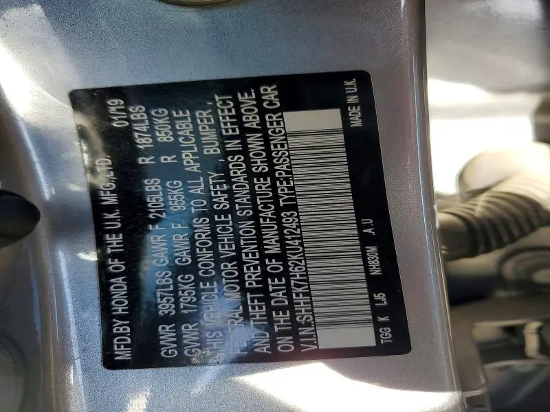 2019 HONDA CIVIC EX  