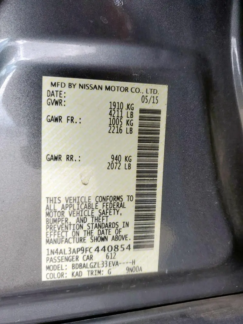 2015 NISSAN ALTIMA 2.5  