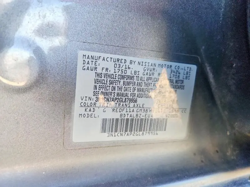 2016 NISSAN VERSA 1.6 SV  