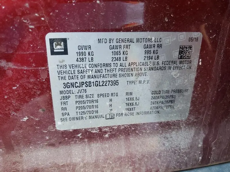 2016 CHEVROLET TRAX 1LT  