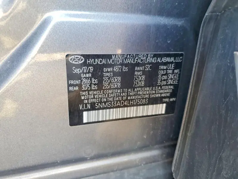 2020 HYUNDAI SANTA FE SEL  