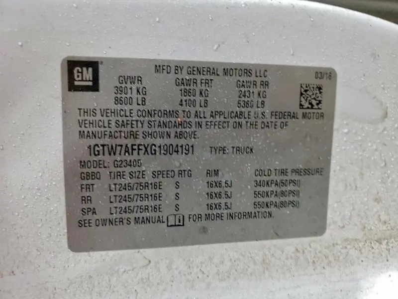 2016 GMC SAVANA G2500  