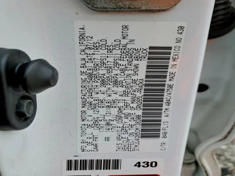 2012 TOYOTA TACOMA DOUBLE CAB PRERUNNER  