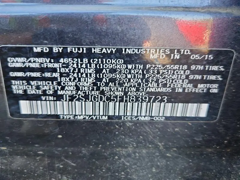 2015 SUBARU FORESTER 2.0XT PREMIUM  