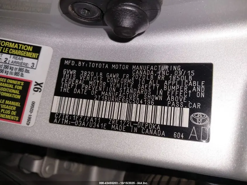 2016 TOYOTA COROLLA L