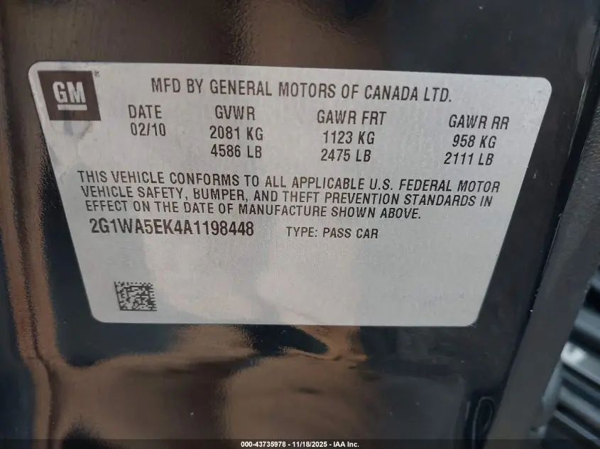 2010 CHEVROLET IMPALA LS