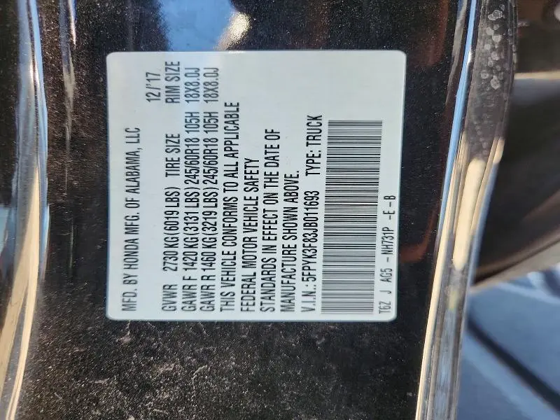 2018 HONDA RIDGELINE BLACK EDITION  