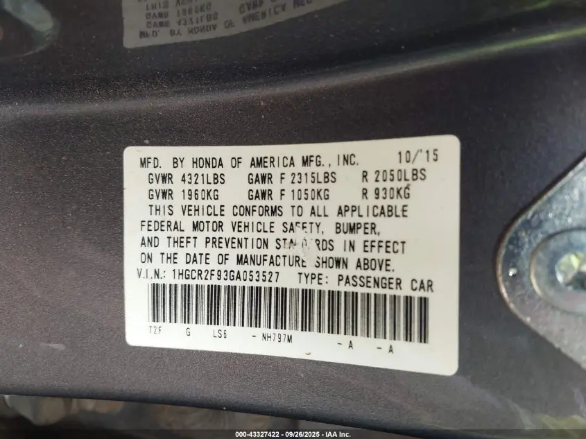 2016 HONDA ACCORD EX-L