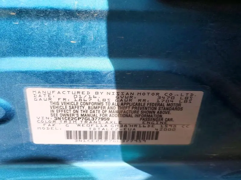 2016 NISSAN VERSA NOTE S PLUS  