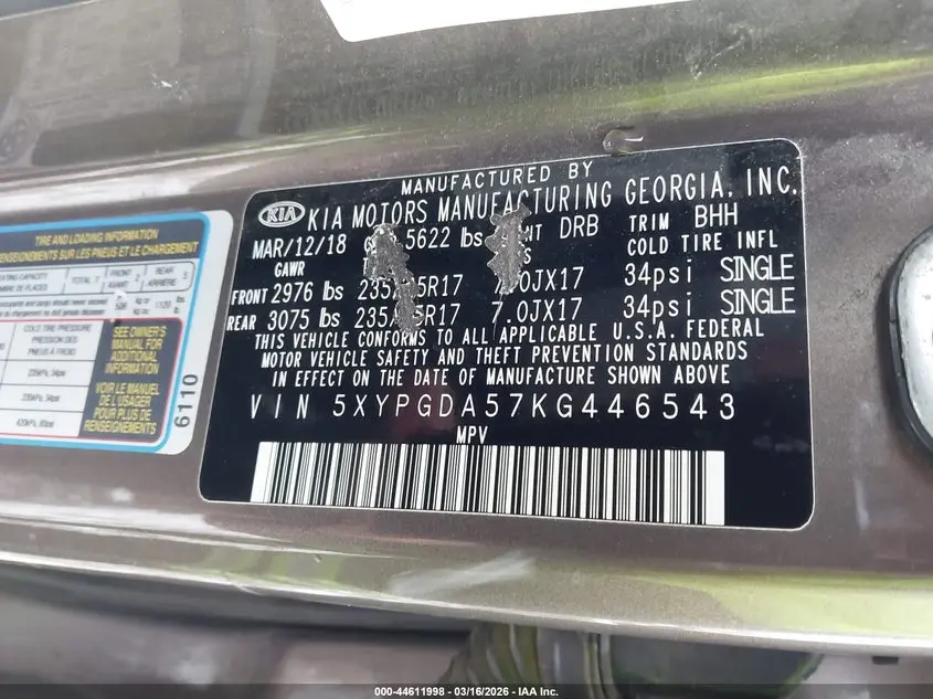 2019 KIA SORENTO 3.3L LX