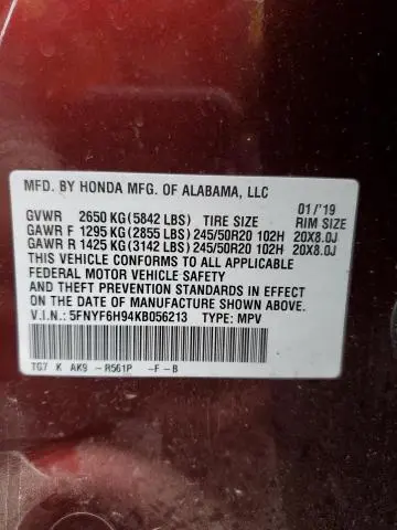 2019 HONDA PILOT TOURING