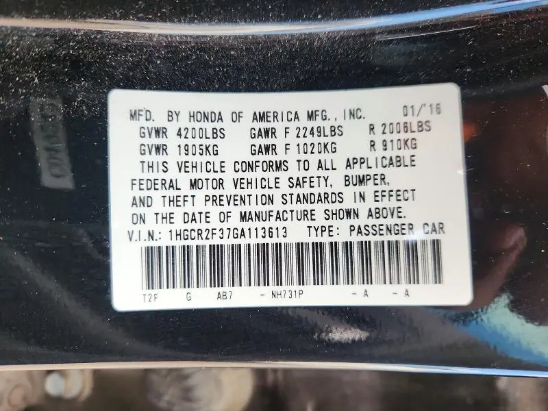 2016 HONDA ACCORD LX  