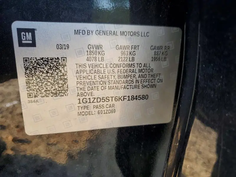 2019 CHEVROLET MALIBU LT  