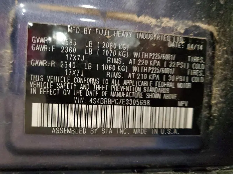 2014 SUBARU OUTBACK 2.5I LIMITED  