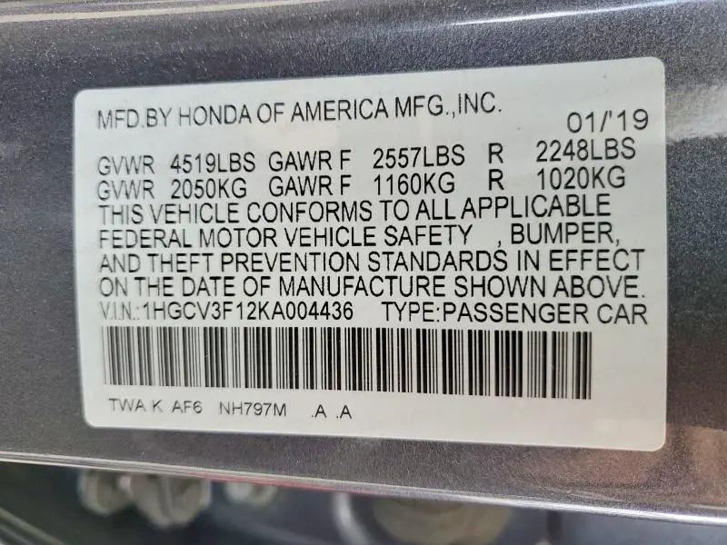 2019 HONDA ACCORD   