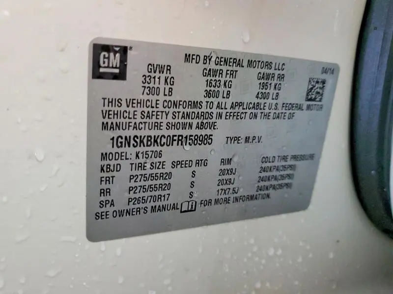 2015 CHEVROLET TAHOE K1500 LT  