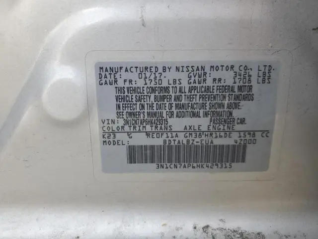 2017 NISSAN VERSA S  