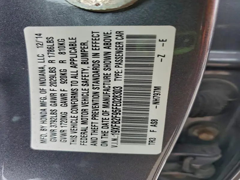 2015 HONDA CIVIC EXL  