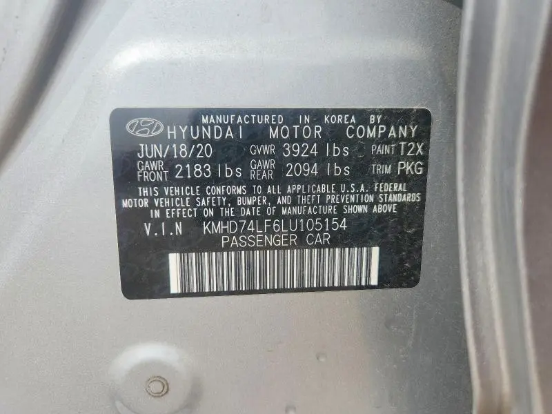 2020 HYUNDAI ELANTRA SE  