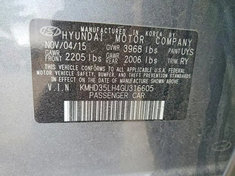 2016 HYUNDAI ELANTRA GT   