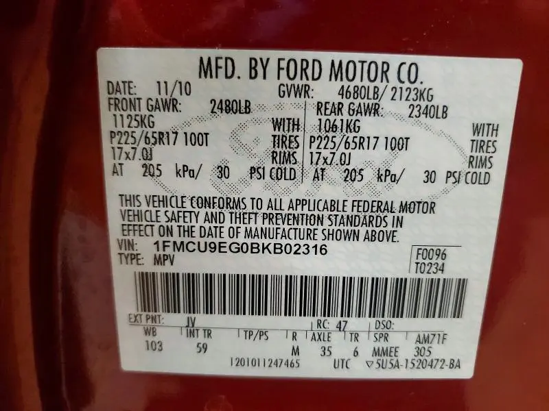 2011 FORD ESCAPE LIMITED  