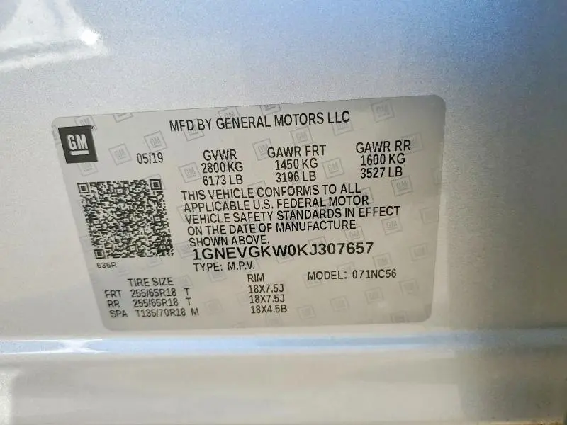 2019 CHEVROLET TRAVERSE LT  