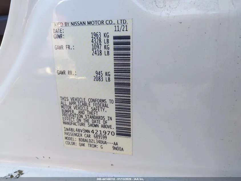 2021 NISSAN ALTIMA S FWD