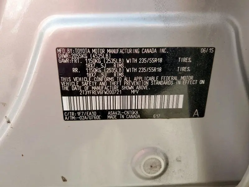 2015 TOYOTA RAV4 LIMITED  