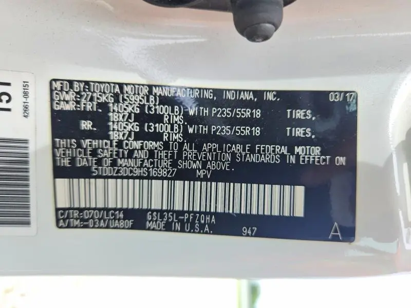 2017 TOYOTA SIENNA XLE 7-PASSENGER  