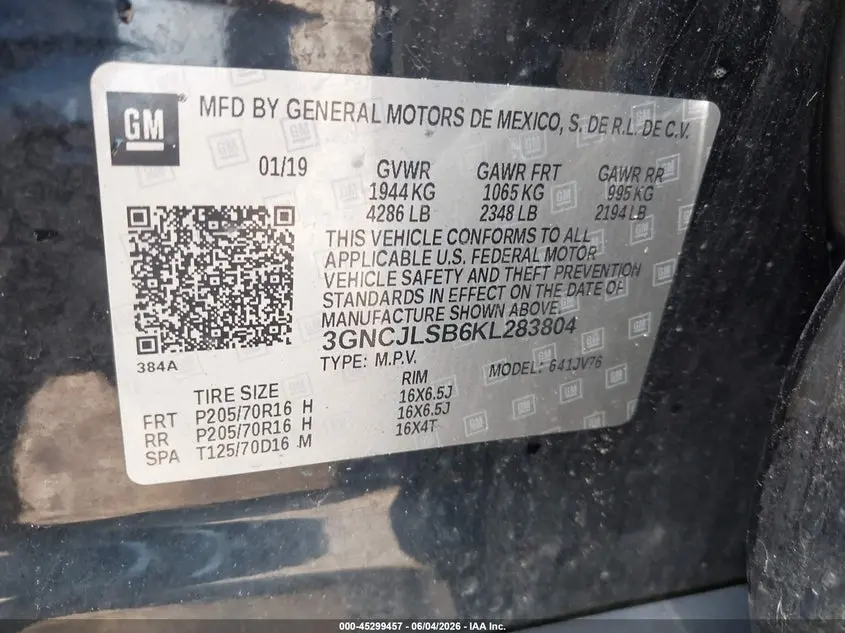 2019 CHEVROLET TRAX LT